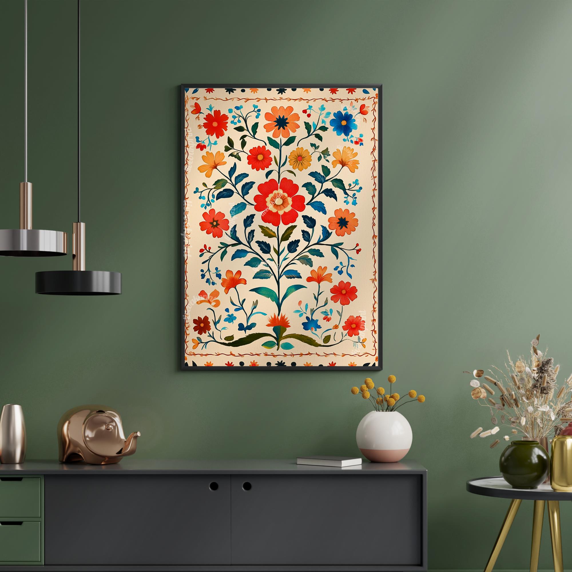 Mexican Folk Art Inspired Vintage Poster - Floral and Botanical Wall ...