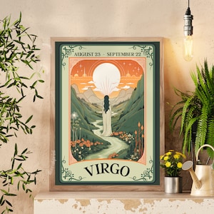 Wydruk tarota Virgo - Wydruk Virgo - Sztuka ścienna zodiakalna Virgo - Sztuka ścienna Virgo - Sztuka zodiaku - Znak zodiaku Virgo - Prezent urodzinowy we wrześniu