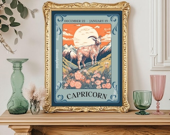Capricorn Tarot Print – Capricorn Gift, Zodiac Wall Art Astrology Decor Ambitious Earth Sign Poster January Birthday Capricorn Art Print