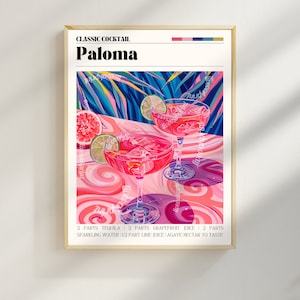 Paloma Cocktail Print - Paloma Wandkunst - Barwagen Kunst - Klassische Cocktaildrucke - Paloma Wandkunst - Cocktail Print Set