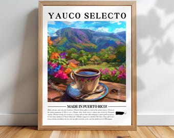 Yauco Selecto koffie muurkunst – Puerto Rico koffie print – tropisch café decor – Puerto Ricaanse keukenkunst