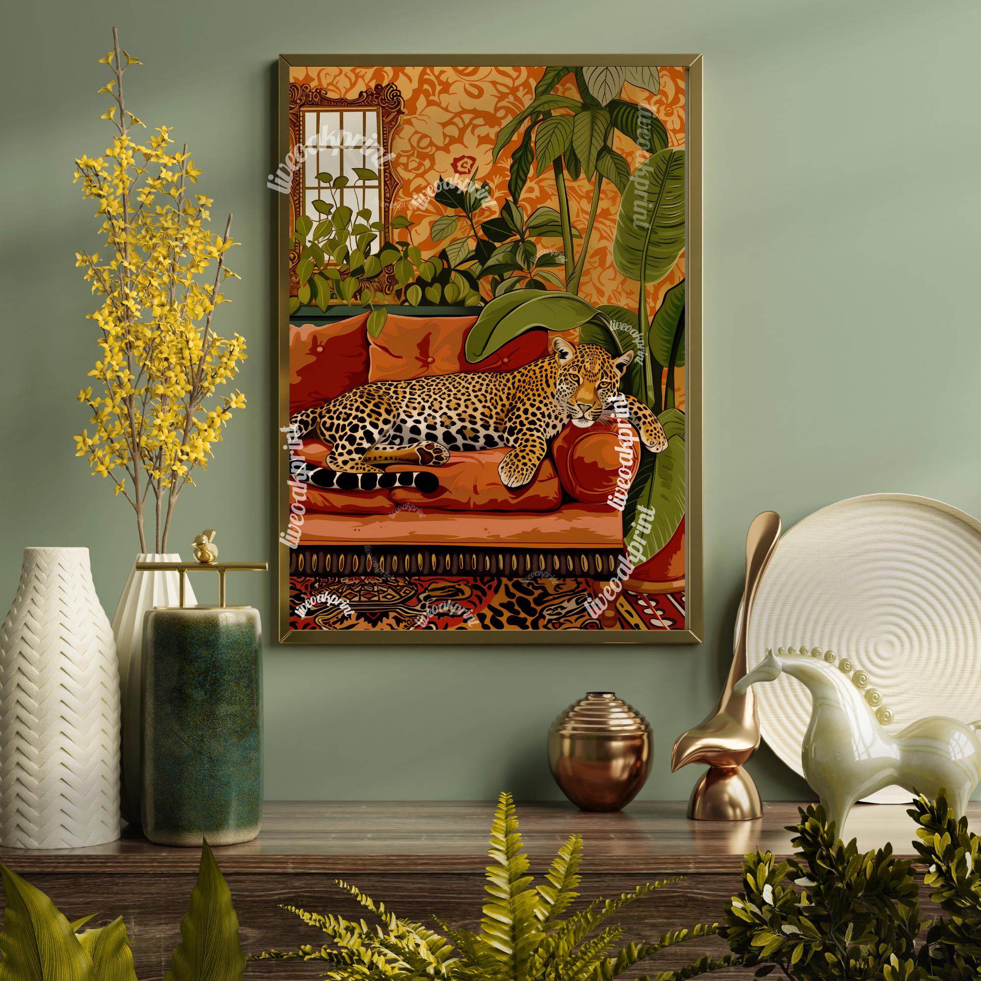 Terracotta Leopard Print - Burnt Orange Decor - Maximalist Wall