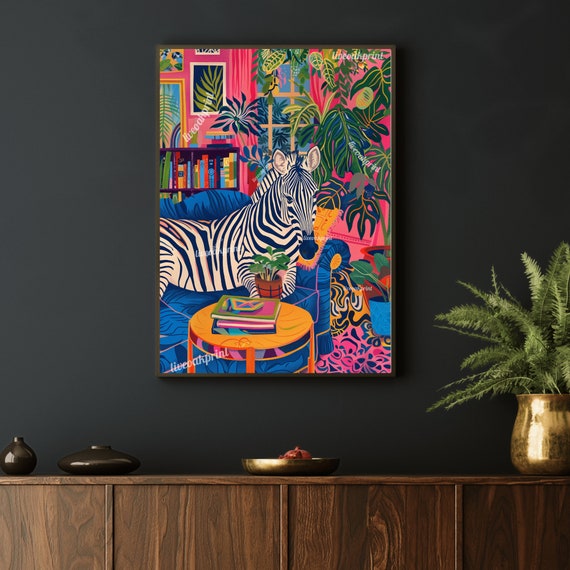 Zebra Lounging on a Luxury Sofa - Maximalist Wall Art - Zebra