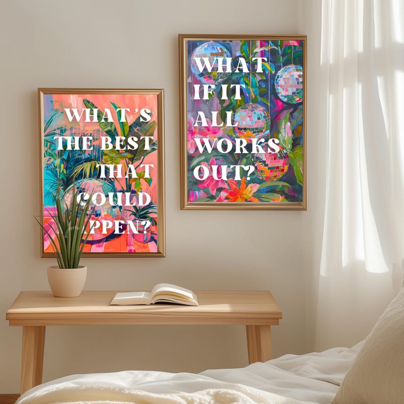 Positive Quote Prints – Disco Ball Retro Art, Set of 2 image 2