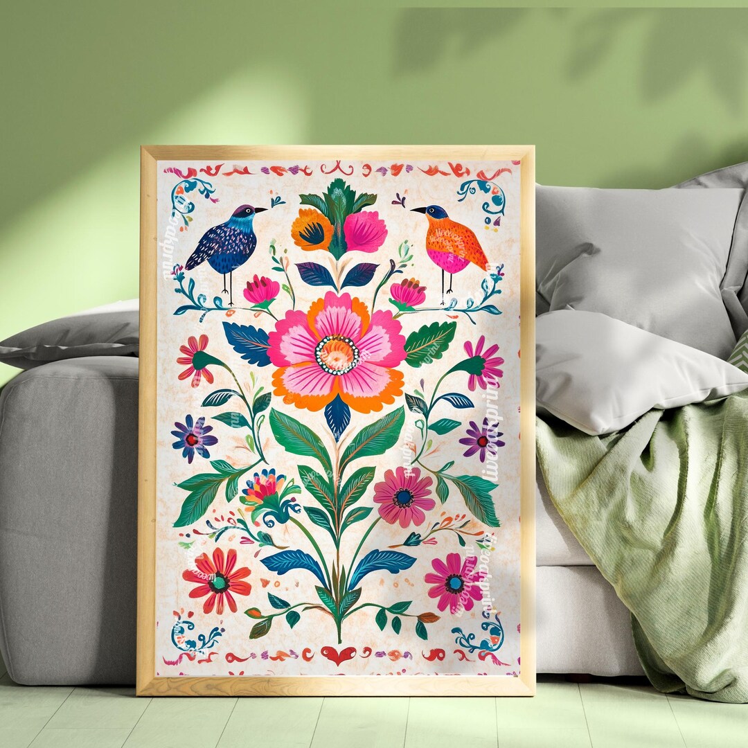 Mexican Bird Art - Mexican Bird Print - Boho Mexican Wall Art Bird Folk ...