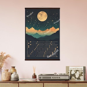 Calendario de fases lunares 2026 – Calendario lunar 2026 – Calendario de pared 2026 – Calendario lunar colgante – Calendario de luna llena – Ideas de regalos de brujas