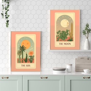 The Sun and Moon Tarot Print Bundle - Botanical Art Print - Minimal Plant Art - Boho Wall Art - Cactus Wall Art - Boho Botanical Print