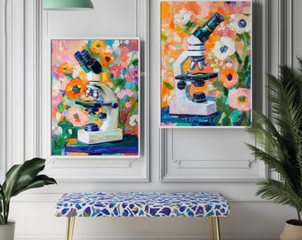 Science Wall Art Set Of 2 - Gift For Science Teachers Wall Decor Science Gift Ideas Microbiology Wall Art Scientist Chemistry Wall Decor