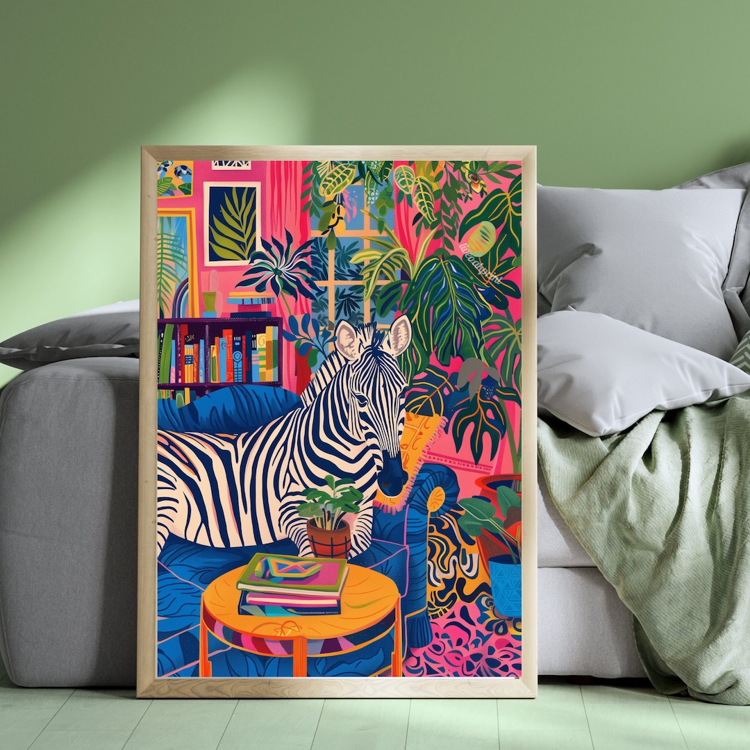 Zebra Lounging on a Luxury Sofa - Maximalist Wall Art - Zebra