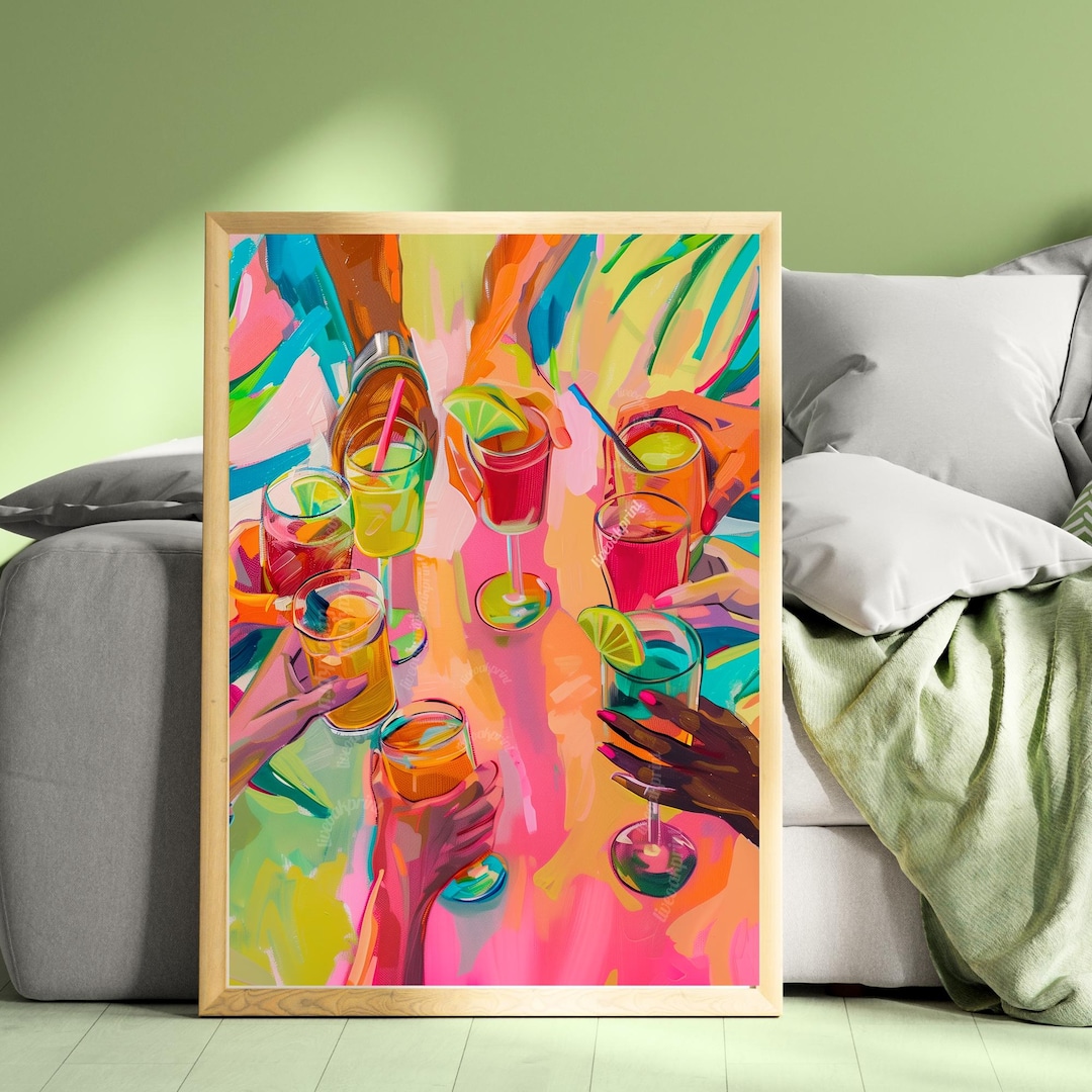 Colorful Cocktail Cheers Print – Vertical Party Wall Art – Summer Drink ...