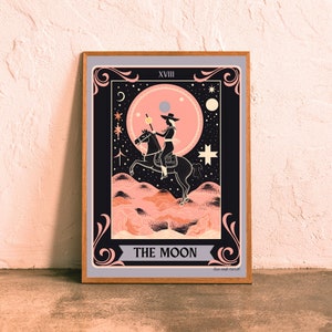 Der Mond Tarot Print - Cowgirl Wandkunst - Preppy Western Kunstdruck - Tarot Wandkunst - Sonne und Mond Print Badezimmer, Schlafzimmer, Büro, Wohnheim