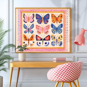 Horizontaler Schmetterlingsdruck - Bunte Schmetterlings-Wandkunst Natur-inspiriertes Dekor Maximalist-Galeriewand Dopamin-Dekor über Couch-Wandkunst