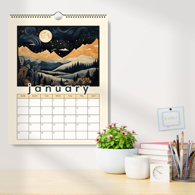 2024 Kalender Wandkalender 2024 Seizoenskunst Bergwandkalender Boho Kunstkalender Kleine Kalender Natuurliefhebber Cadeau afbeelding 4