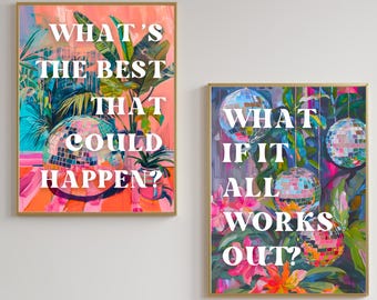 Positive Quote Prints – Disco Ball Retro Art, Set of 2