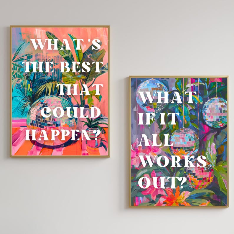 Positive Quote Prints – Disco Ball Retro Art, Set of 2 image 1