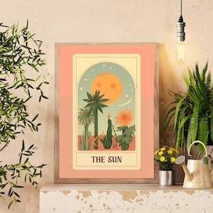 Carte de tarot soleil - impression soleil - art carte tarot - art mural bohème - art mural minimaliste - tenture murale soleil