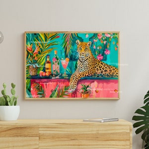 Leopard-barman - Maximalist Bar Art - Maximalist Bar Cart Print - Maximalist Leopard Print - Leopard Bar Decor - Leopard Keuken Decor