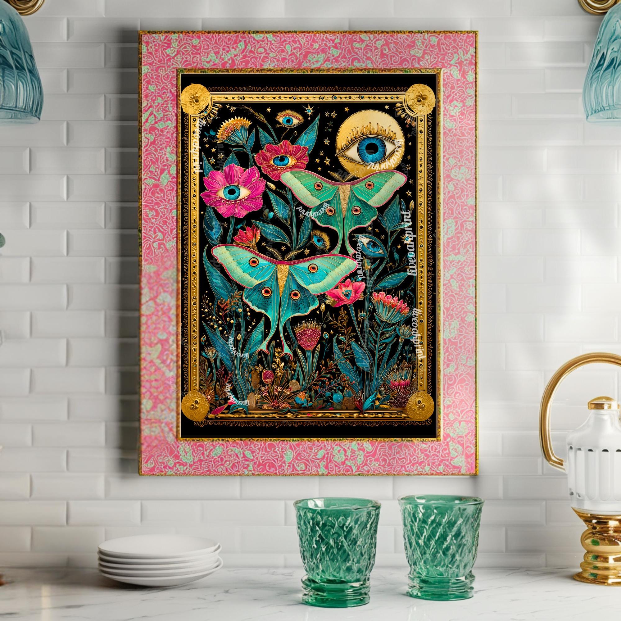 Luna Moth Eye Art Print – Dark Academia Wall Art Surreal Maximalist ...