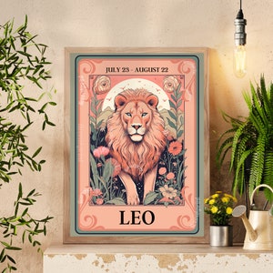 Leo Tarot Print -  Leo Art Print - Zodiac Art Print - Astrology Art Print - August Birthday Gift - Leo Wall Art - Leo Home Decor