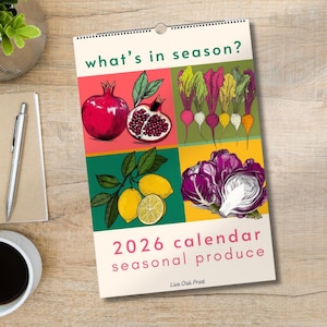 Calendario da parete 2026: Calendario dei prodotti di stagione 2026 Calendario da cucina 2026 Calendario mensile 2026 Calendario da parete di frutta e verdura 2026