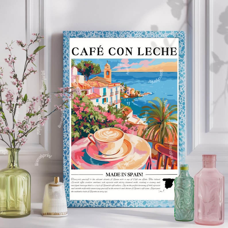Café con Leche Wall Art - Spanish Kitchen Decor Spain Coffee Print Mediterranean Wall Art Spain Travel Poster Coffee Lover Gift Spain Gift image 6