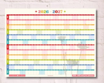 Colorful Mid Year Calendar – 2026–2027 Academic Wall Planner – Retro Brights – Aesthetic Year at a Glance - Maximalist Wall Calendar