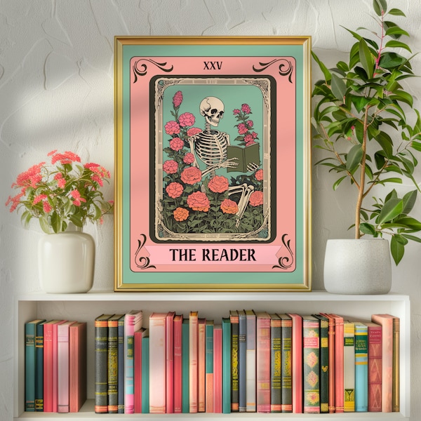 De Reader Tarot Print - Reader Tarot Card - Botanische Reading Print - Cadeau voor boekenliefhebber - Witchy Reading Nook Art - Witchy Library Decor