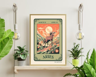 Aries Tarot Print - Aries Tarot Card Poster - Aries Wall Art - Aries Zodiac Wall Art - Aries Astrology Star Sign - April Birthday Gift