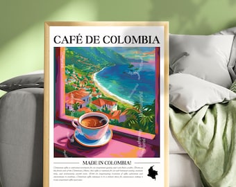 Café de Colombia Wall Art - Colombian Coffee Print Colombia Kitchen Decor South American Coffee Poster Colombia Gift Ideas Colombian Art