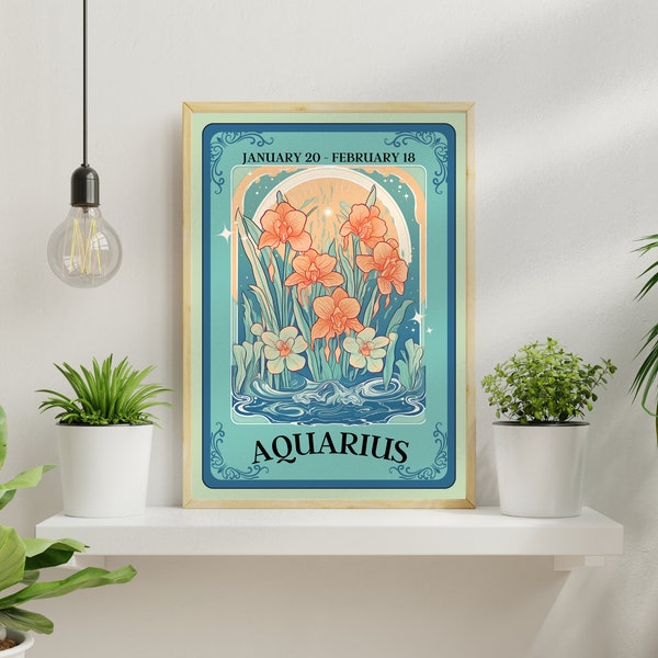 Aquarius Tarot Print (no border version) - Aquarius Zodiac Print - January Poster - Aquarius Astrology Print - Zodiac Decor