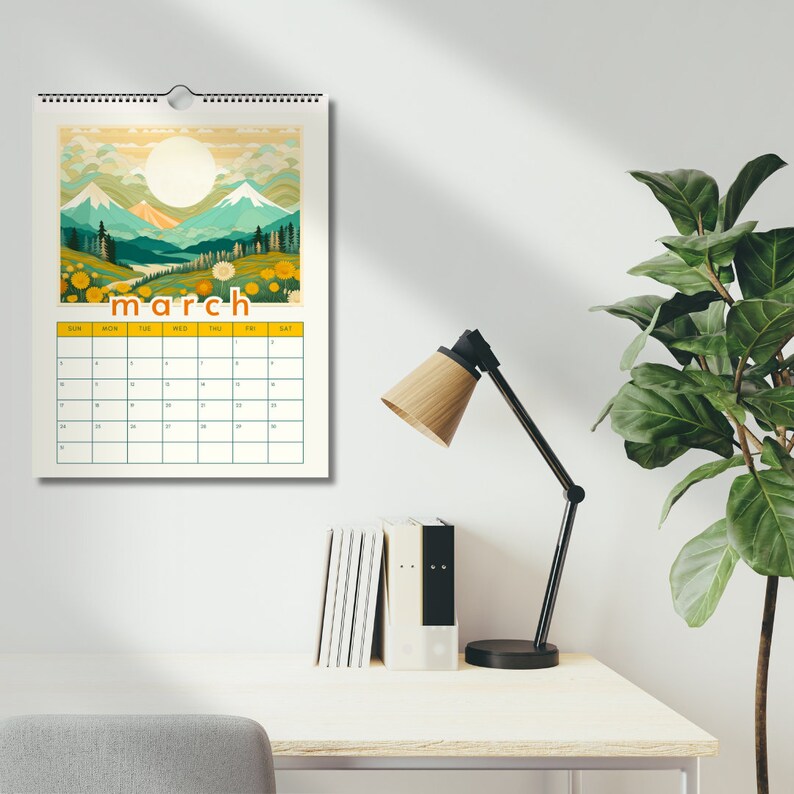 2024 Kalender Wandkalender 2024 Seizoenskunst Bergwandkalender Boho Kunstkalender Kleine Kalender Natuurliefhebber Cadeau afbeelding 5