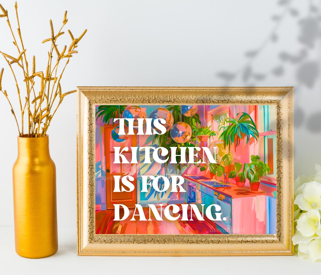 kitchen wall art set of 6 fun foodie prints this... This Kitchen is for Dancing - Horizontal Disco Kitchen Print - Bold ...