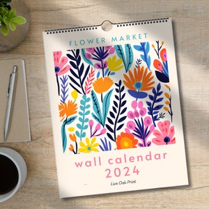 Flower Market Wall Calendar 2024 - SMALL calendar 8.5 x 11 inches - Flower Calendar 2024 -  please look at dimensions before ordering