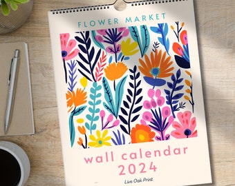 Flower Market Wall Calendar 2024 - SMALL calendar 8.5 x 11 inches - Flower Calendar 2024 -  please look at dimensions before ordering