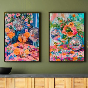 Zestaw nadruków na koktajle disco – Aperol Spritz & Martini Wall Art – Bar Cart Decor – Colorful Party Wall Art – Funky Kitchen Prints