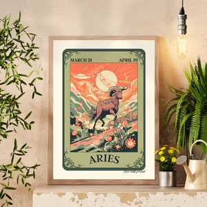 Impression de tarot Bélier - affiche de carte de tarot Bélier - art mural Bélier - art mural zodiaque Bélier - signe astrologique astrologique Bélier - cadeau d'anniversaire avril