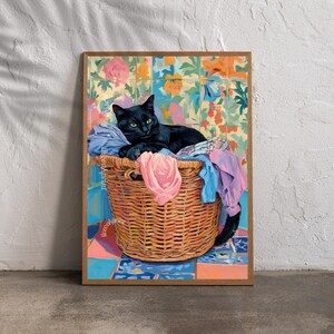 Black Cat Laundry Print - Black Cat Wall Art - Whimsical Laundry Room ...
