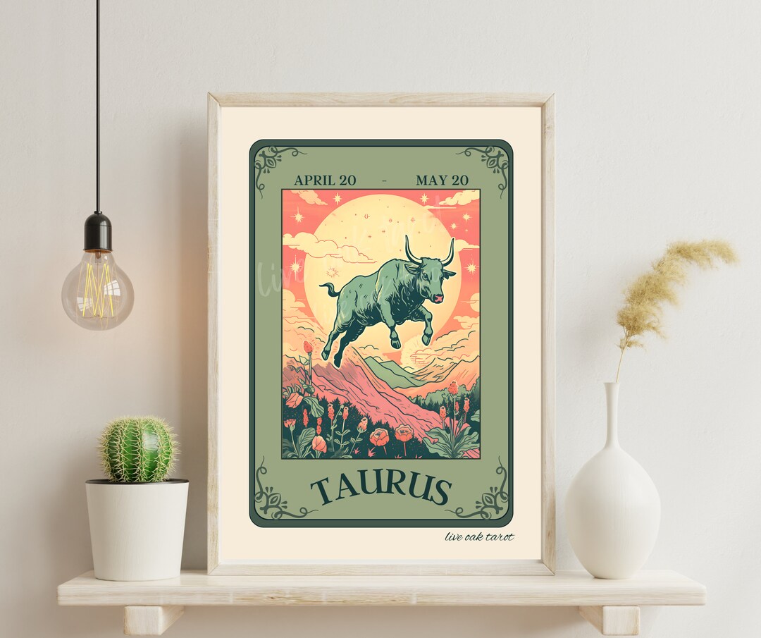 Taurus Sign Card Taurus Tarot Print Taurus Tarot Card Art Print Taurus Zodiac Art Taurus ...