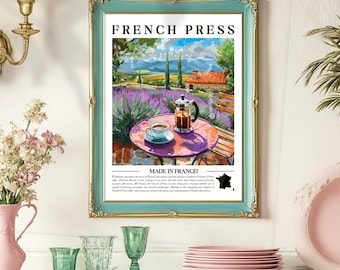 French Press Coffee Wall Art - French Cafe Print France Kitchen Decor Parisian Coffee Poster European Coffee Print French Home Decor