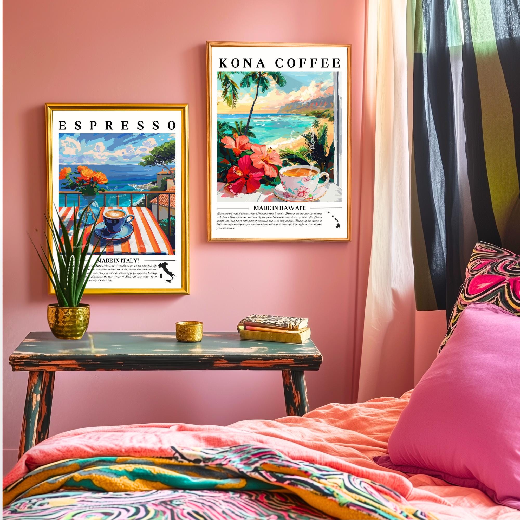 Kona Coffee Wall Art - Hawaii Kitchen Decor Tropical Coffee Print