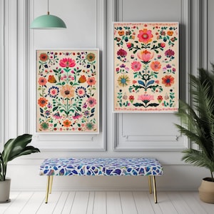 Set Of 2 Mexican Art Prints - Mexican Wall Art - Mexico Wall Decor Living Room Decor Vintage Wall Print Colorful Maximalist Home Decor