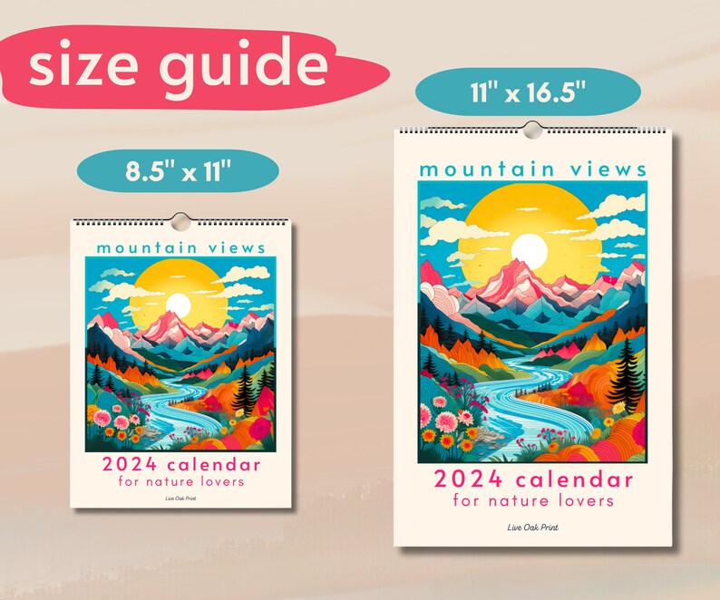 2024 Kalender Wandkalender 2024 Seizoenskunst Bergwandkalender Boho Kunstkalender Kleine Kalender Natuurliefhebber Cadeau afbeelding 2