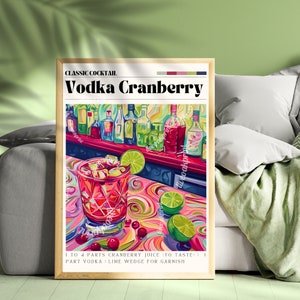Impresión de vodka y arándanos - Arte mural de cócteles - Arte de carrito de bar bonito - Impresiones de cócteles clásicos - Decoración de vodka y arándanos - Arte mural de cocina