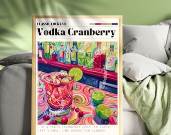 Vodka Cranberry Print - Cocktail Wall Art - Cute Bar Cart Art - Classic Cocktail Prints - Cranberry Vodka Decor - Kitchen Wall Art