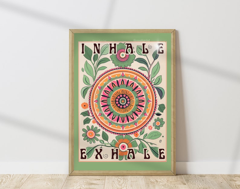 Sage Green Inhale Exhale Print - Boho Wall Art - Sage Green Mandala ...