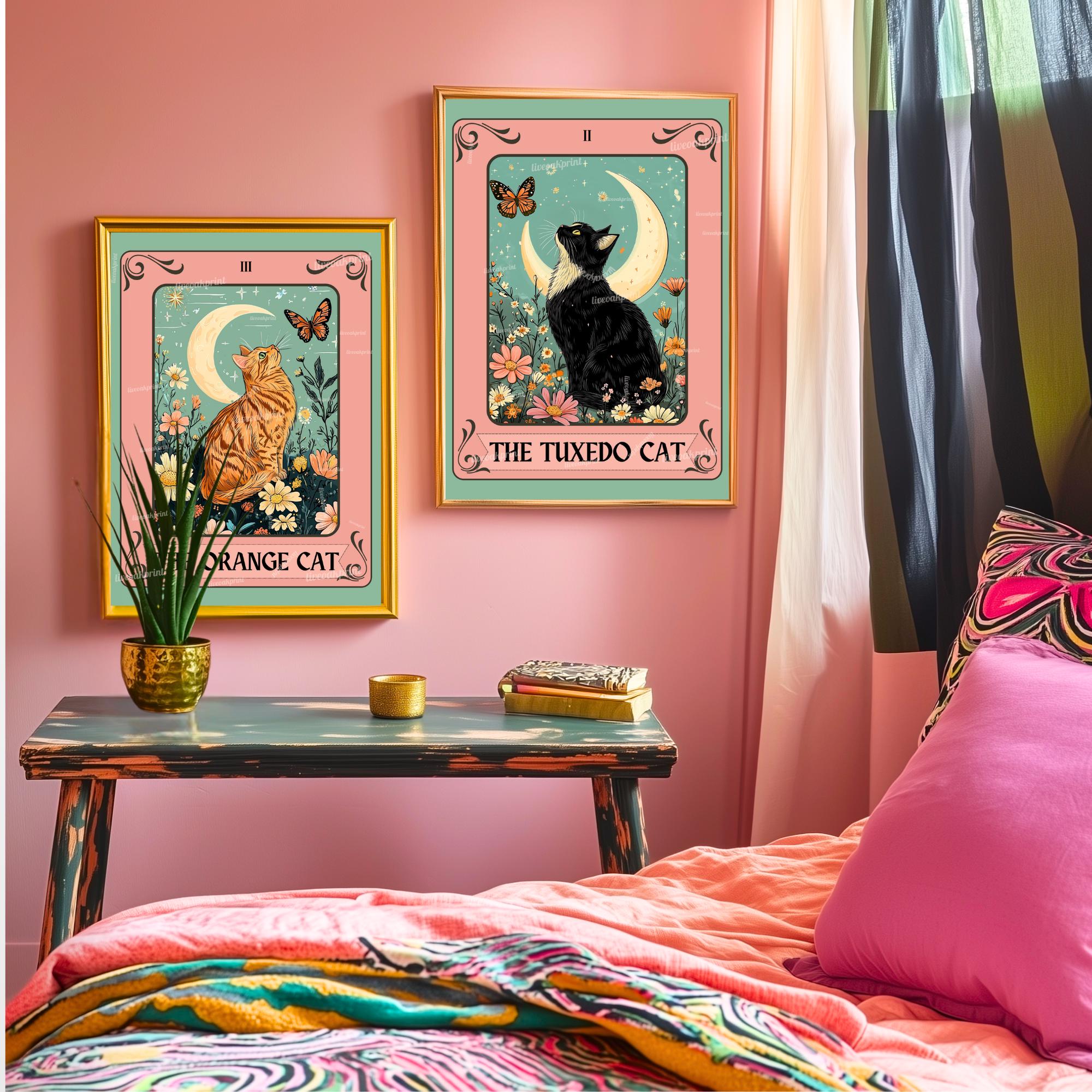 Orange Cat Art Print – Ginger Cat Wall Decor Witchy Botanical Cat ...