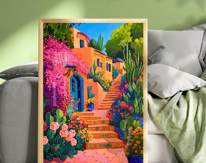 Mexican Cactus Art Poster, Mexican Print, Floral Vintage Wall Art Decor ...