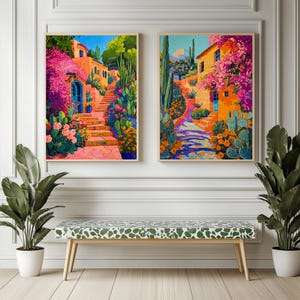 Set Of 2 Mexican Wall Art - Mexico Wall Decor Set of Two - Mexico Travel Print For Kitchen Entryway Decor Vintage Mexico Poster Tropical