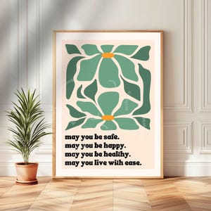 May You Be Safe Metta Prayer Print - Loving Kindness Wall Art Meditation Room Decor Yoga Studio Wall Art Boho Sage Green Minimalist Art