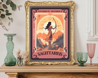 Sagittarius Tarot Print – Sagittarius Gift, Zodiac Wall Art, Archer Astrology Decor, Boho Dorm Poster, December Birthday Sagittarius Art